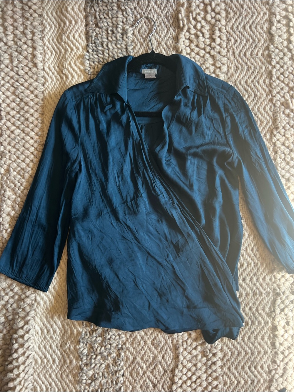 Ann Taylor Teal Silk Wrap-Front Blouse